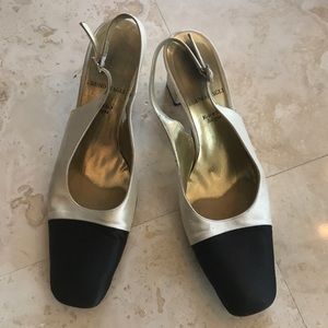 Bruno Magli satin slingbacks,  jeweled buckle